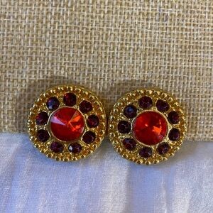 Pink and‎ Red Stones Vintage Clip on Earrings